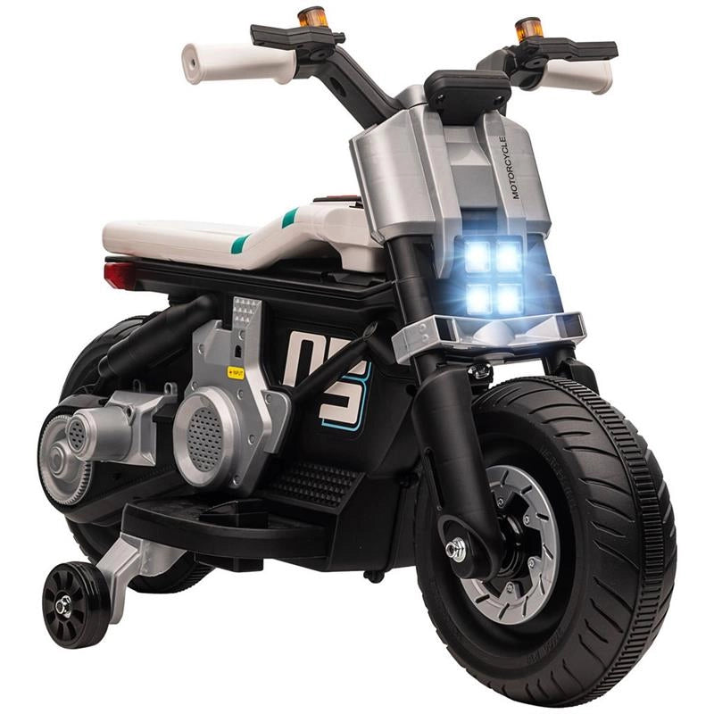 MOTO ELETTRICA CON ROTELLE PER BAMBINI 3-5 ANNI BIANCA E NERA