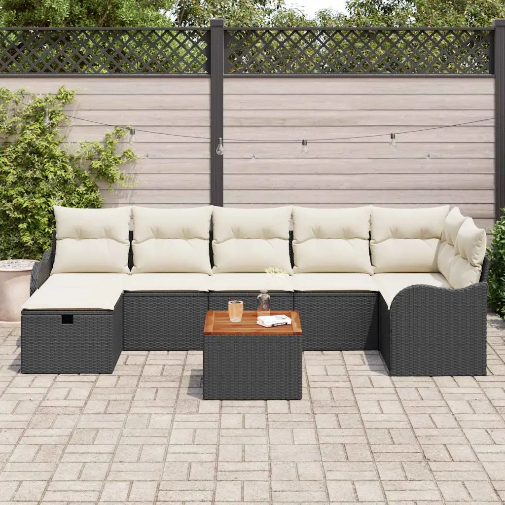 Set Divano da Giardino con cuscino 8 pcs Nero Poly Rattan 3360820