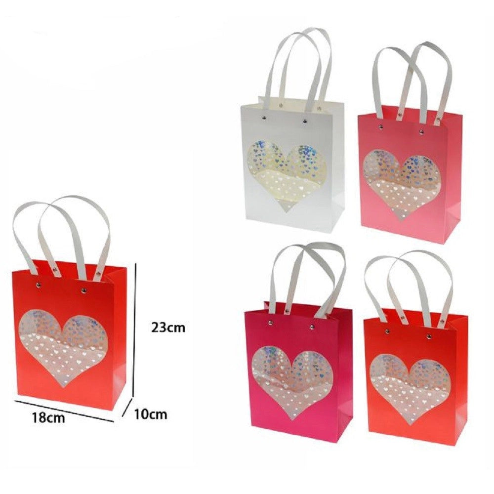 Trade Shop - Set 2 Pz Buste Borsa Da Regalo Sacchetti Con Cuore 23x18x10cm 69935 Vari Colori -