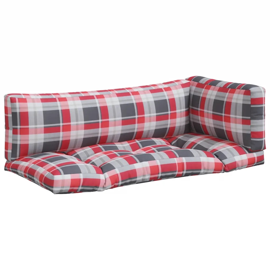 Cuscini per Pallet 3 pz a Quadri Rossi in Tessuto 360957