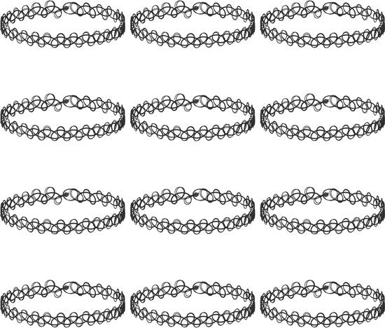 Set di collane per collo 12 pezzi - Cinture per collo nere allungabili - Collane a choker - Vintage/Punk/Gothic - Accessori anni '90 - Estensibili fino a 60 cm