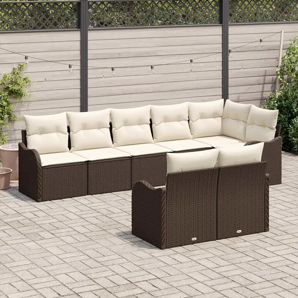 Set Divano da Giardino 8 pcs Marrone e bianco Poly Rattan