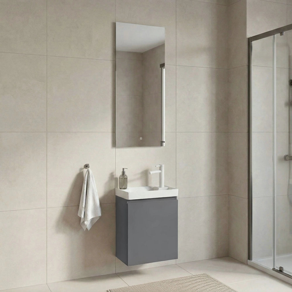 Set mobile lavabo con specchio (2 pezzi) "Ferla 40" - 40 x 22 x 50 cm - Grigio opaco