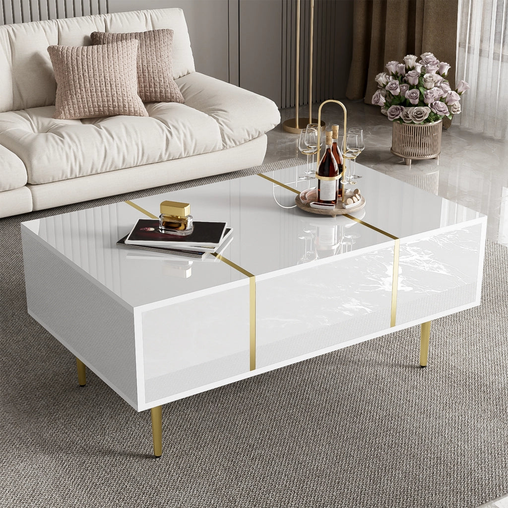 Tavolino da caff¨¨ moderno - Zephmum- Bianco lucido 2 cassetti