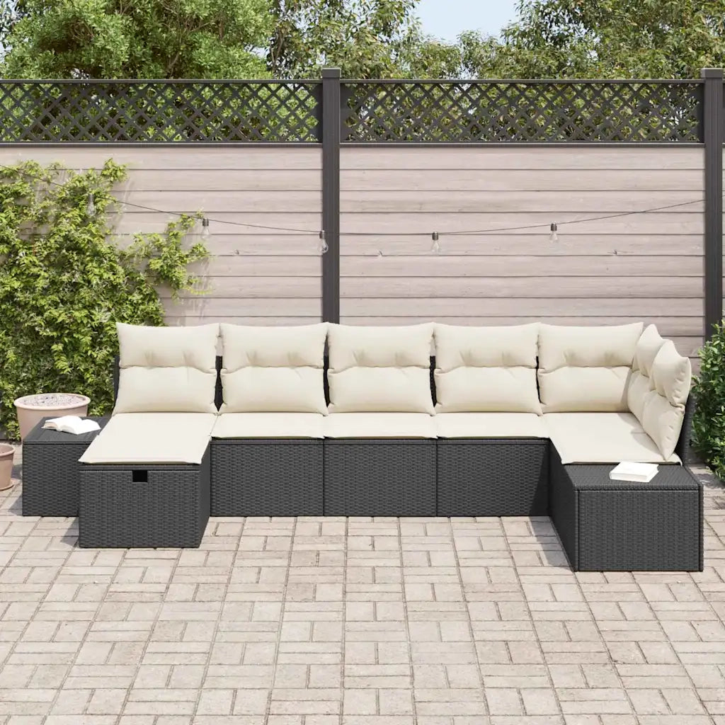 Set Divano da Giardino con cuscino 7 pcs Nero polyrattan