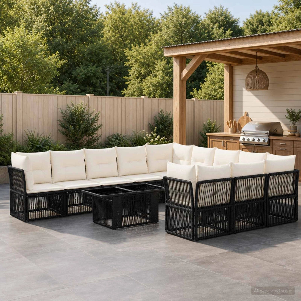 Set Divano da Giardino 12 pz Nero polyrattan 3436549