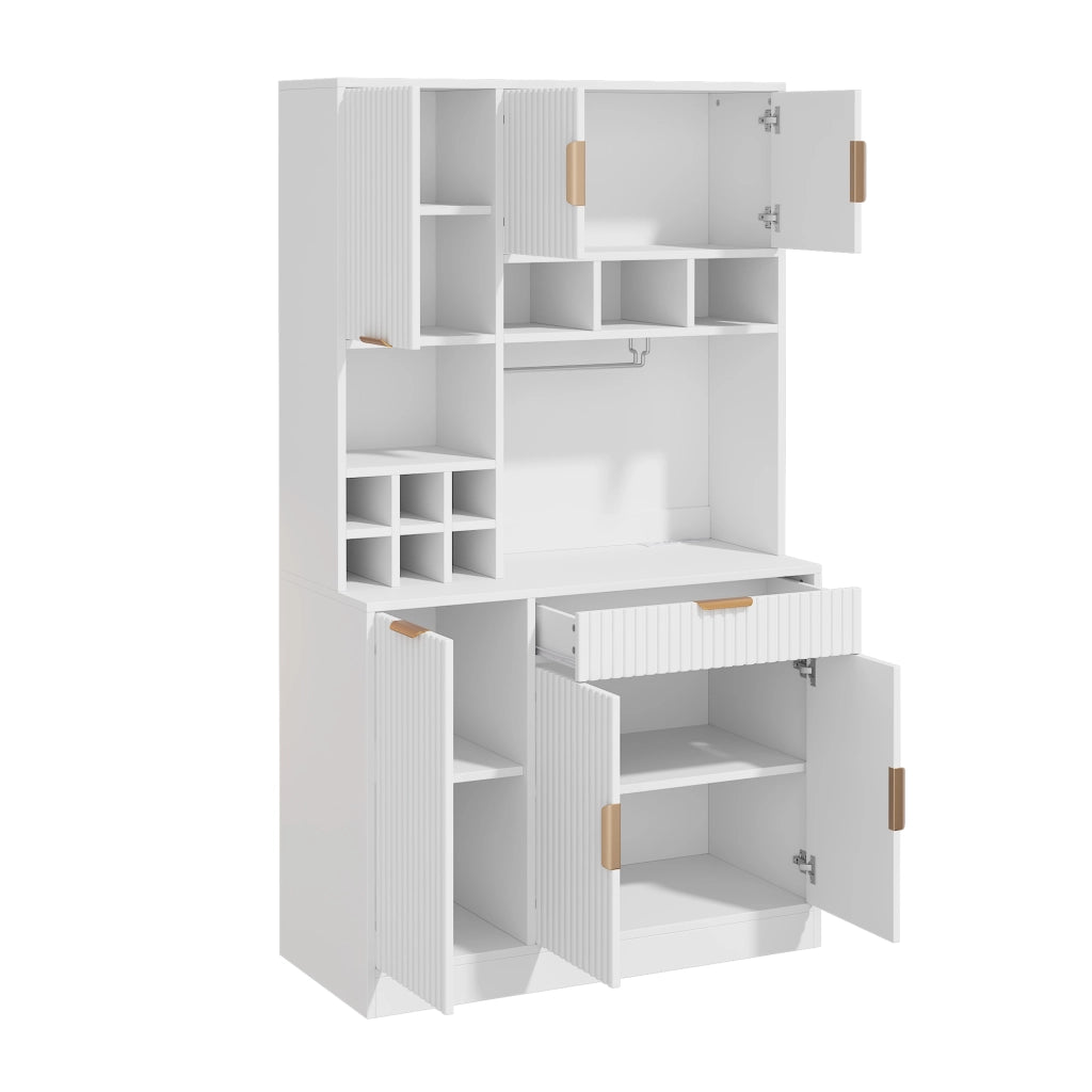Mobile buffet alto 100x40x175 cm bianco, multi-livello, prese integrate, USB-A/USB-C e portabicchieri