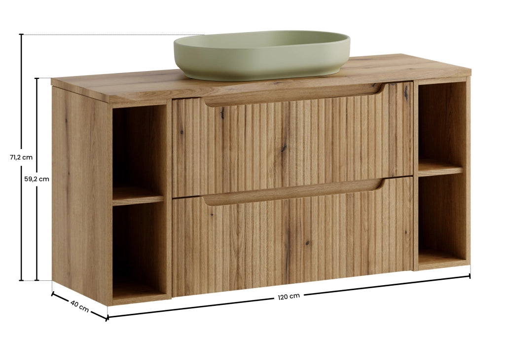 Set mobili bagno 120 cm con piano e lavabo da appoggio River Nova Coast Evoke 120 cm