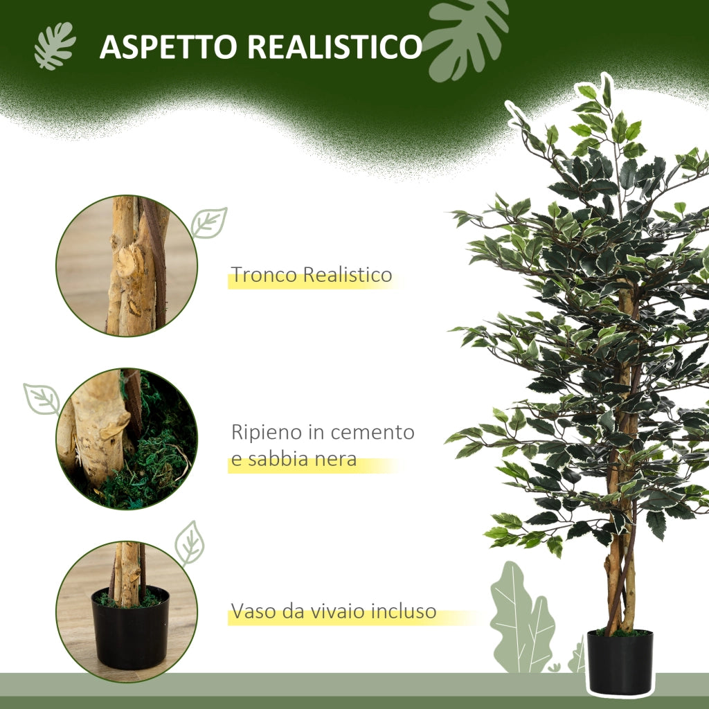 Pianta Artificiale di Fico da 130 cm a 702 Foglie e 3 Tronchi con Vaso ?15x12.5 cm, per Interni ed Esterni