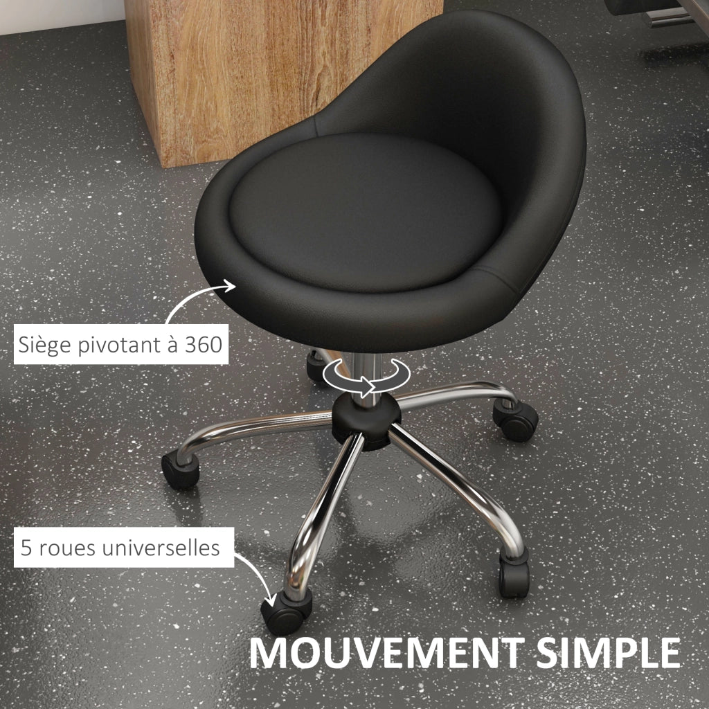 Sgabello da lavoro girevole con rotelle ¨C zephmum ¨C nero altezza regolabile 53-73 cm