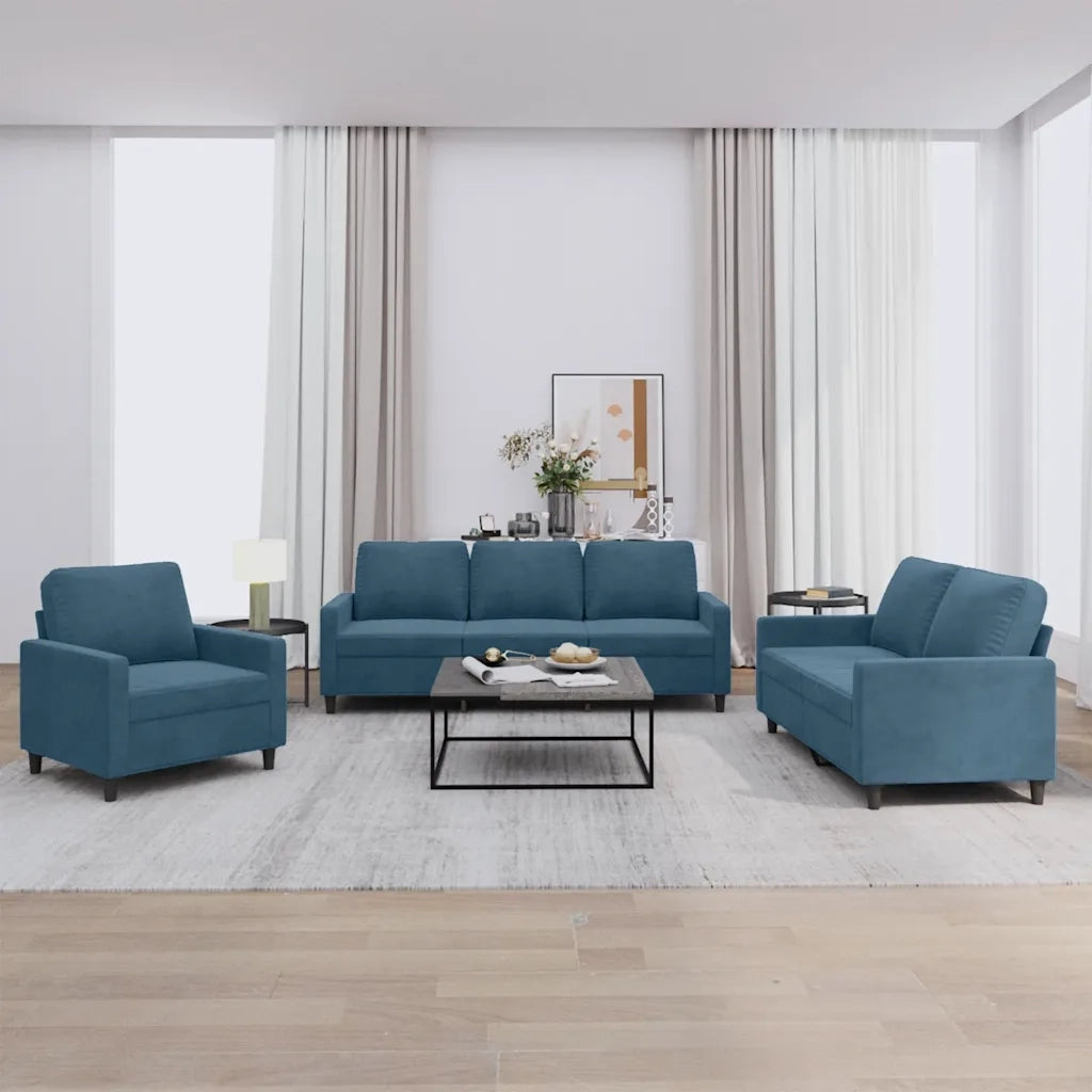 Set di Divani 3 pz con Cuscini Blu in Velluto 3201485