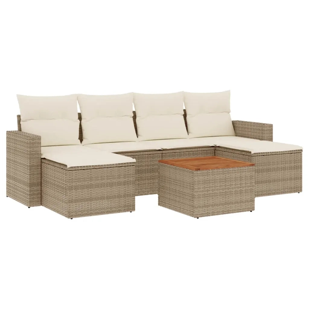 Set Divani da Giardino 7 pz con Cuscini Beige in Polyrattan 3224245