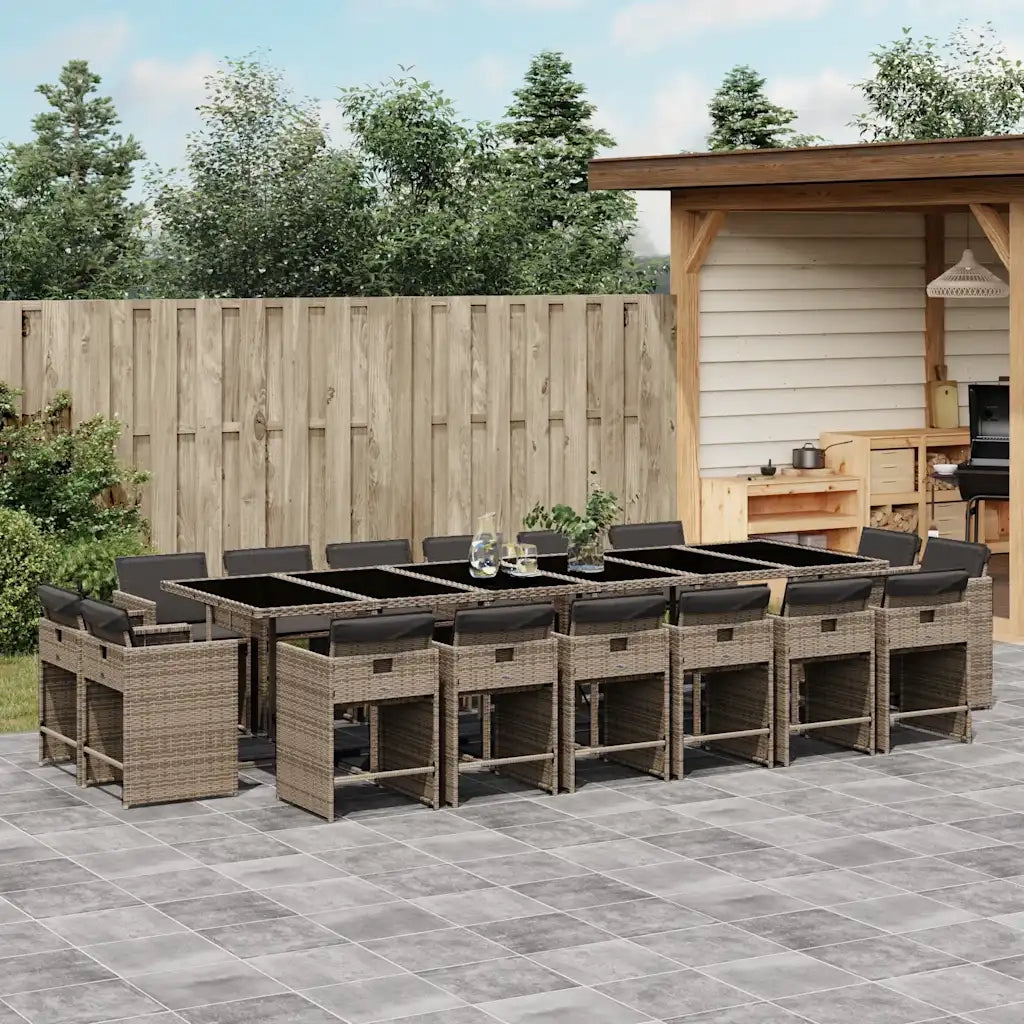 Set da Pranzo da Giardino 17pz con Cuscini Grigio in Polyrattan 3211244