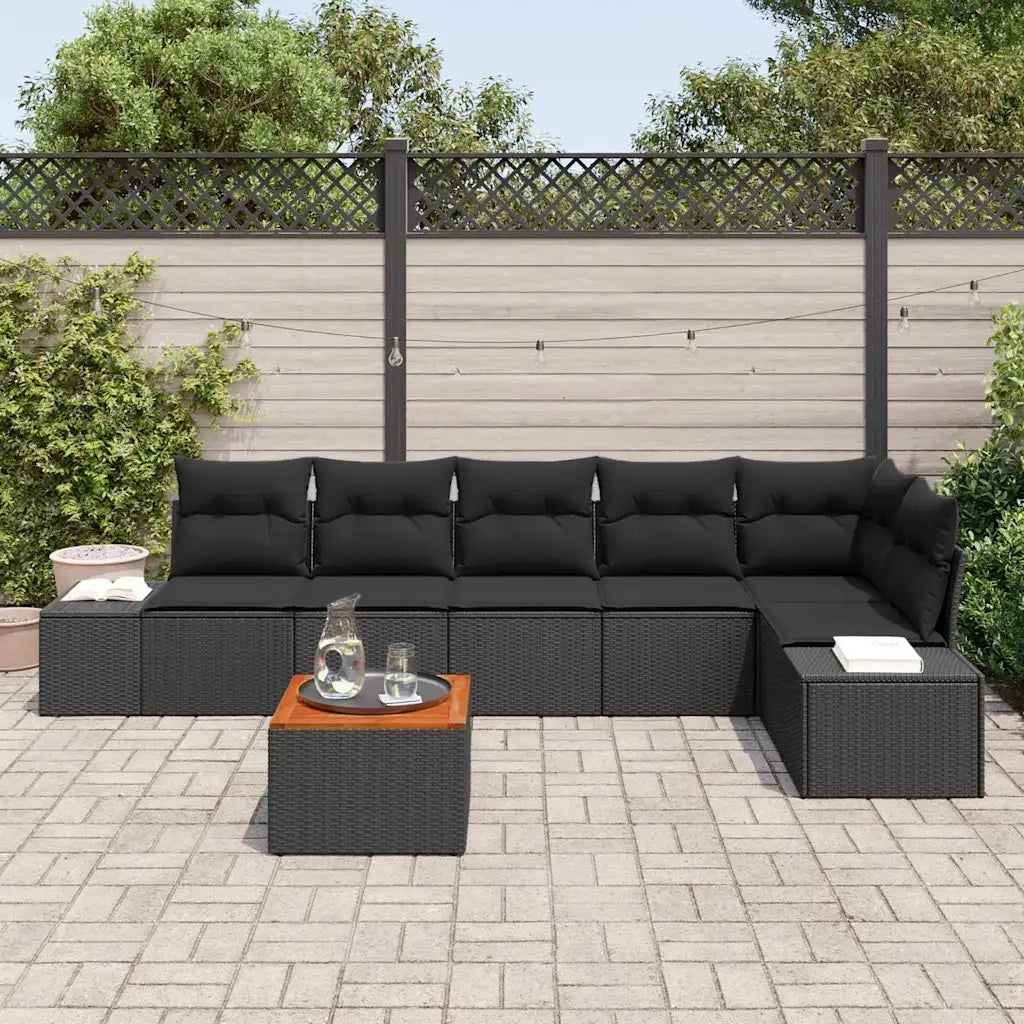 Set Divano da Giardino con cuscino 7 pcs Nero polyrattan 3347968