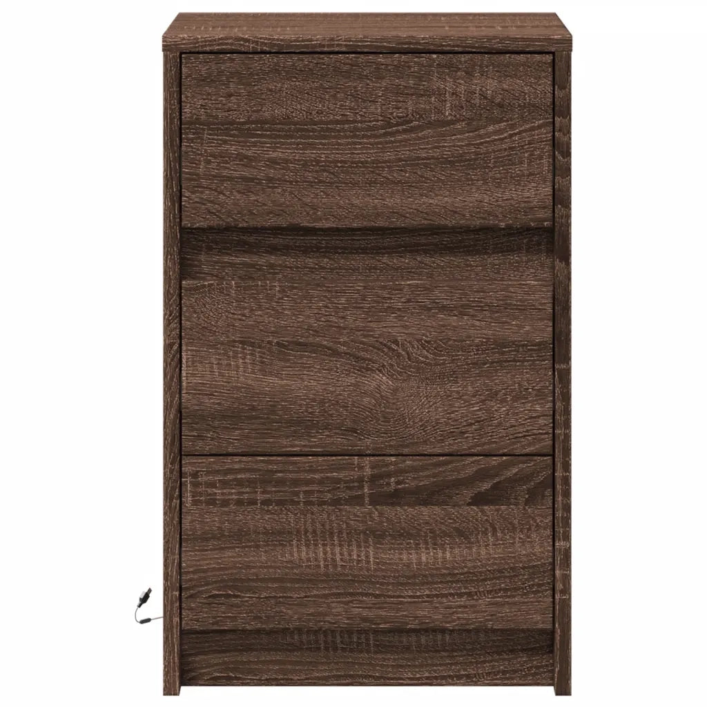 Comodino con Luci LED Rovere Marrone in Legno Multistrato 852018