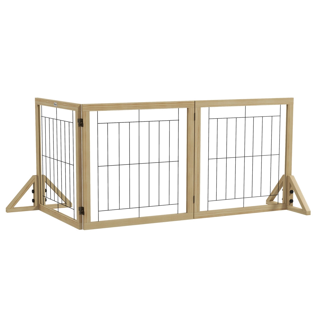 Cancellino Pieghevole per Cani ¨C Xylo ¨C 3 Pannelli, Legno Naturale, 210x70 cm