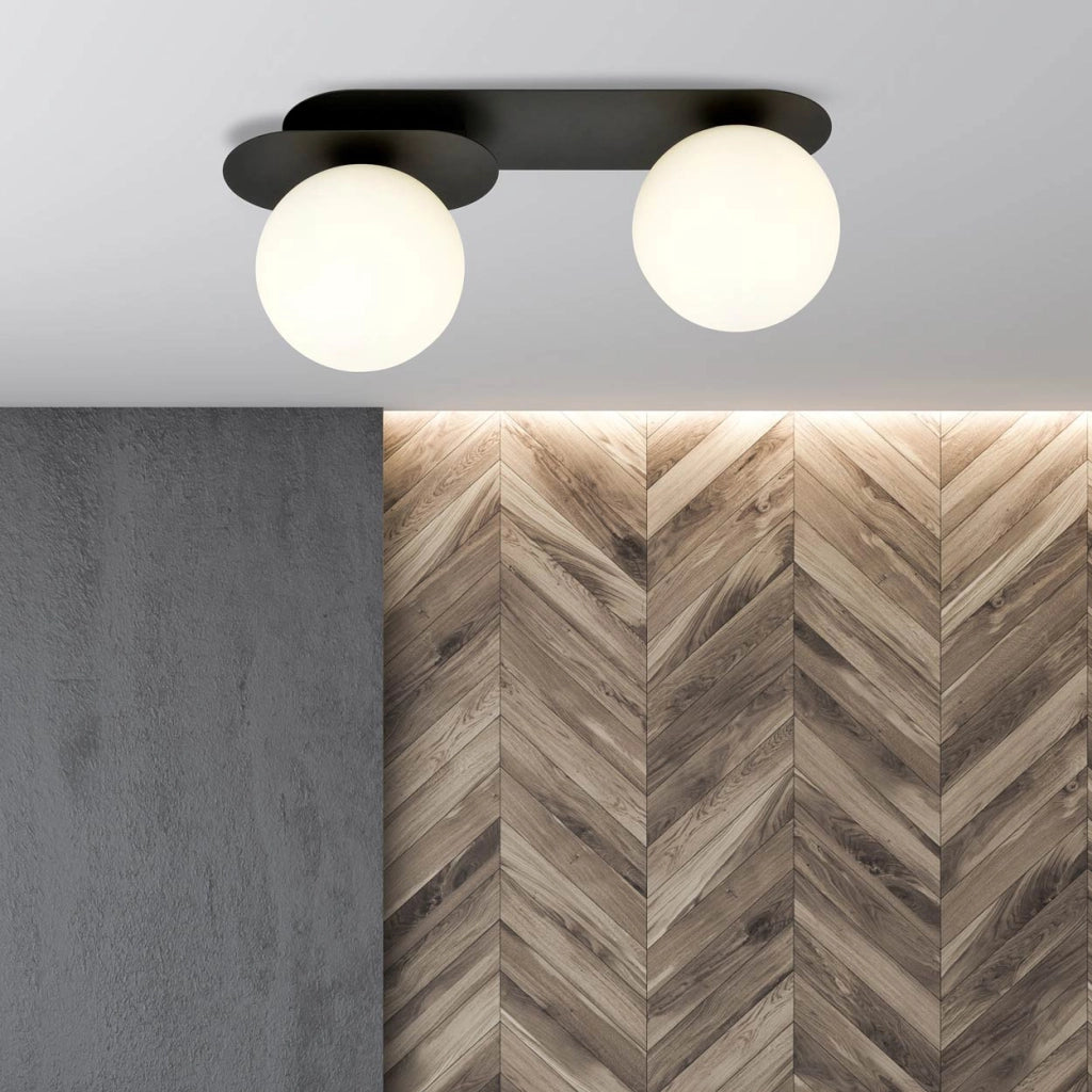Plafoniera Emibig Plaza metallo 2xE14 nero/opal 45 cm