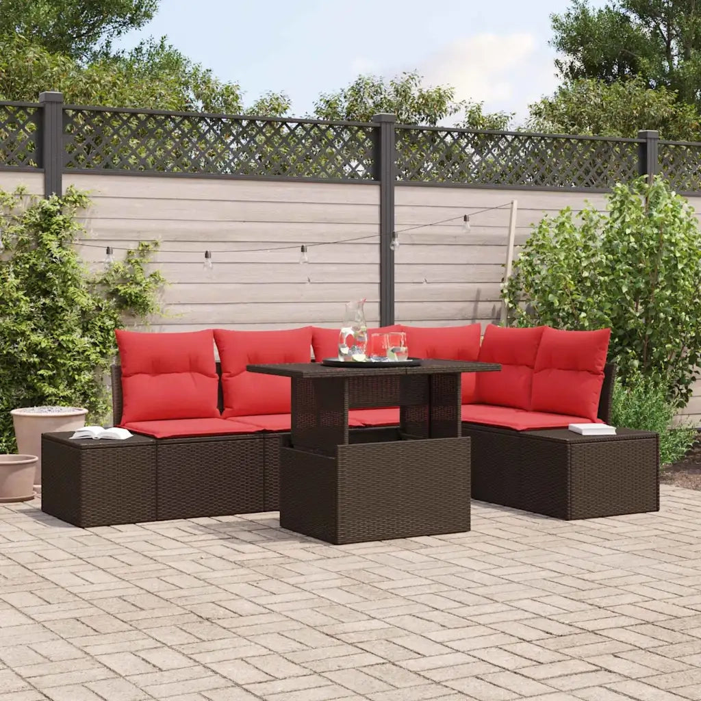 Set Divano da Giardino con cuscino 6 pcs Marrone e rosso 3349190