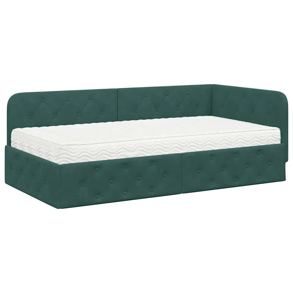 Cornice del letto ad angolo Verde Scuro 90 x 190 cm Velluto