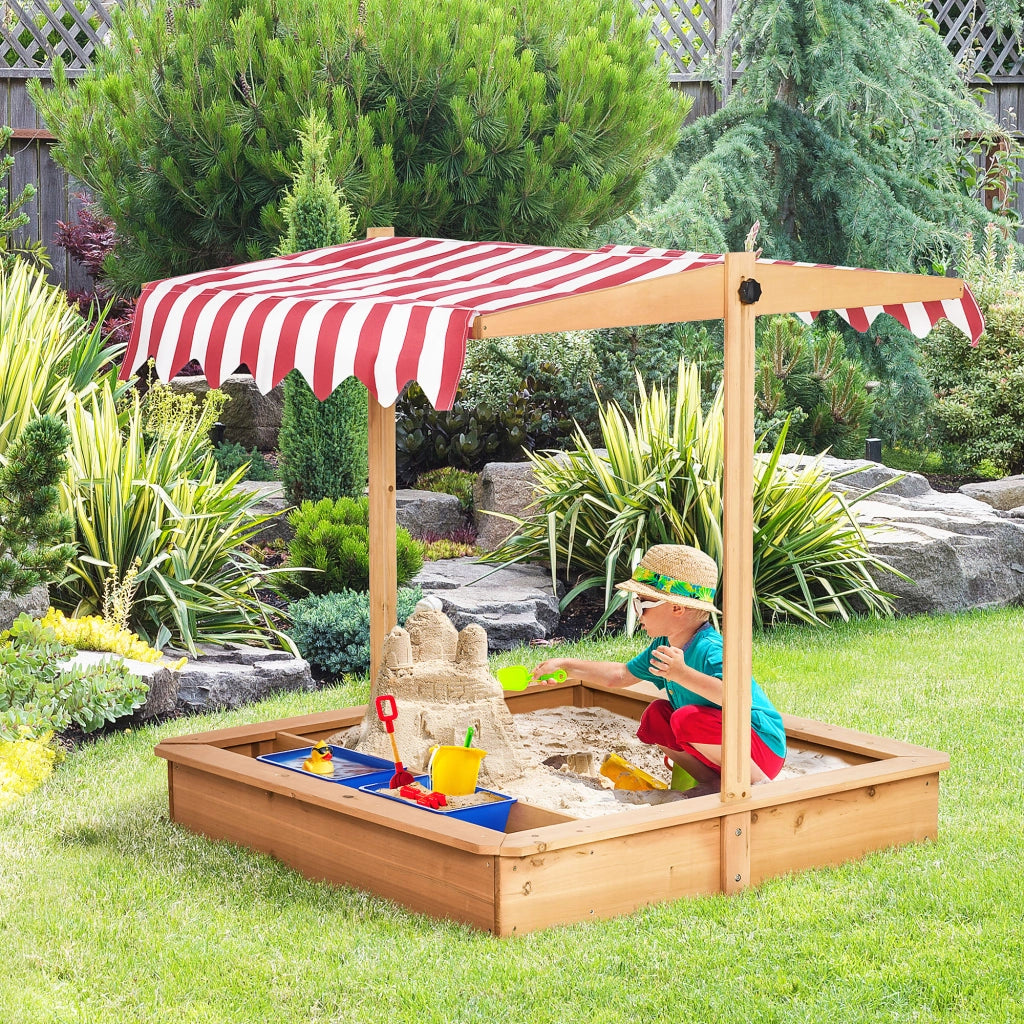 Sandbox con Copertura Regolabile ¨C Minimal ¨C Legno 107.5x107.5 cm