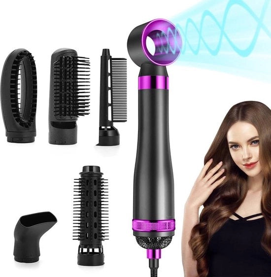 Föhn a 6 in 1 con aria calda e 800 W per asciugare e arricciare i capelli