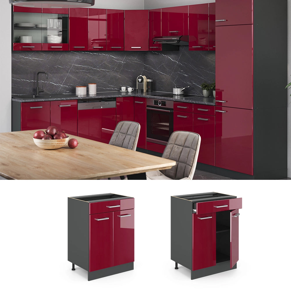 Vicco Mobiletto base per cucina Rosso lucido 60 cm , PL Rovere