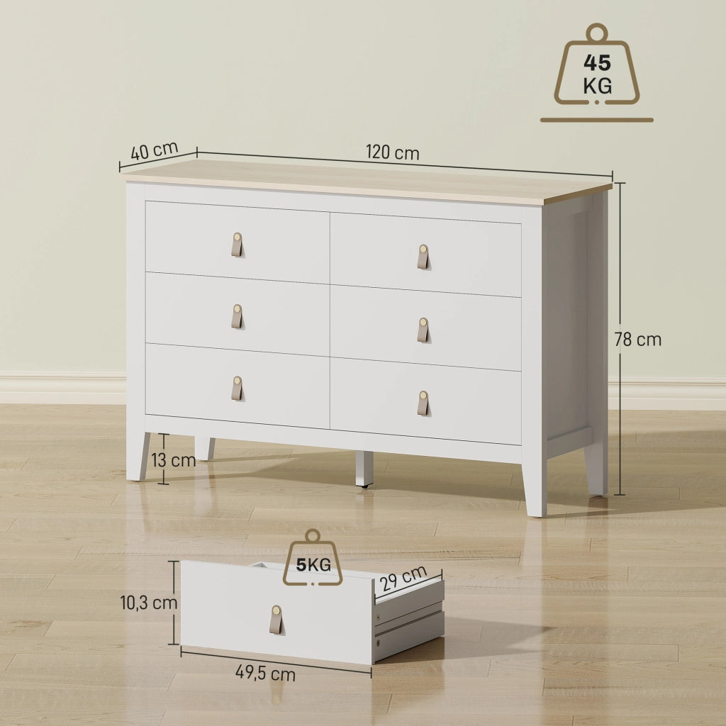 Cassettiera Moderna 6 Cassetti ¨C Zephmum ¨C Bianco 120x40x78