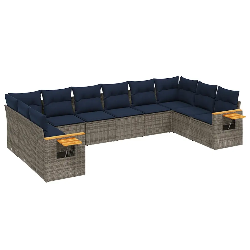Set Divani da Giardino 10 pz con Cuscini Grigio in Polyrattan