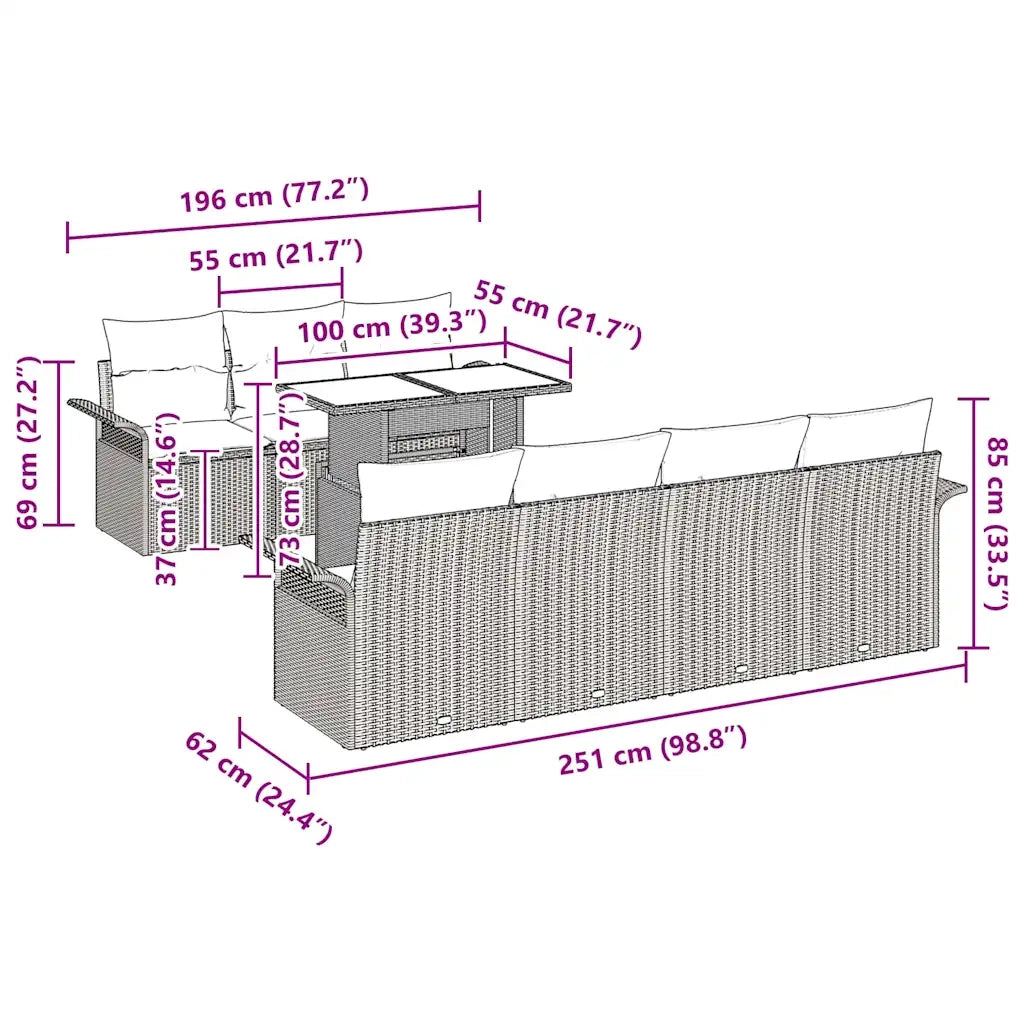 Set Divano da Giardino 8 pcs Grigio chiaro polyrattan 3348228