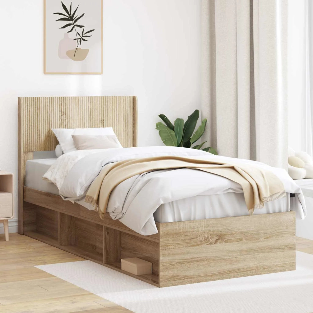 Struttura del letto con stoccaggio e testata-Giroletto con contenitore Rovere Sonoma 938437