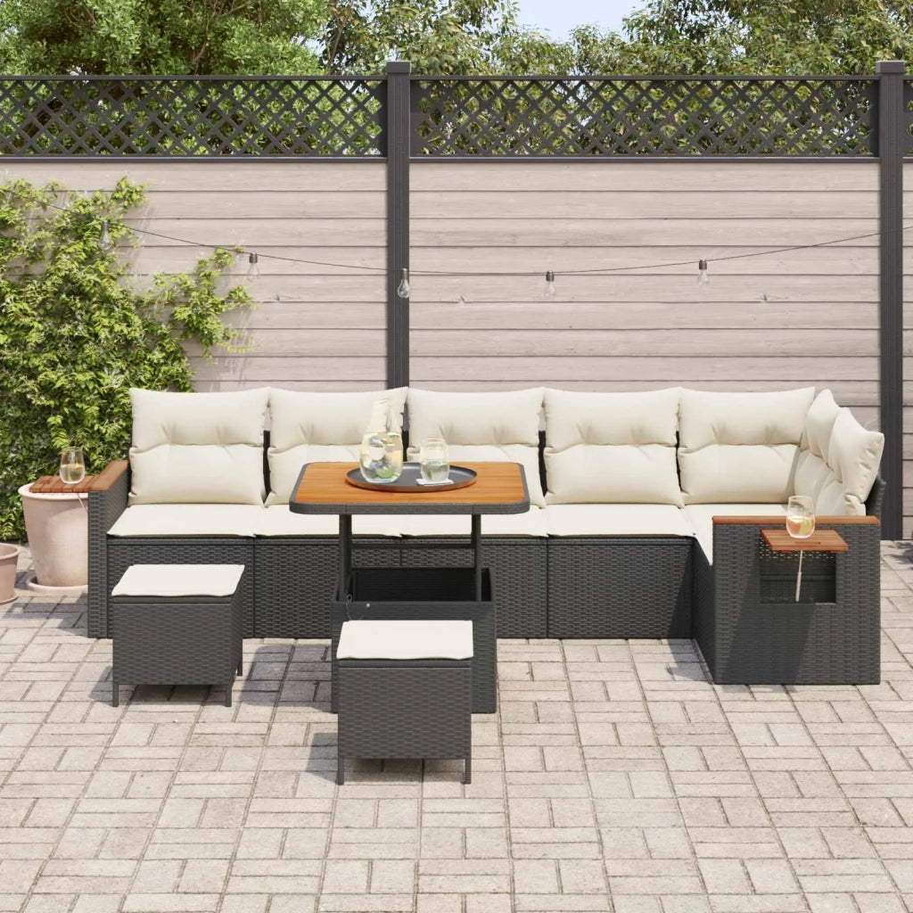 Set Divano da Giardino 9 pcs Nero polyrattan 3363060