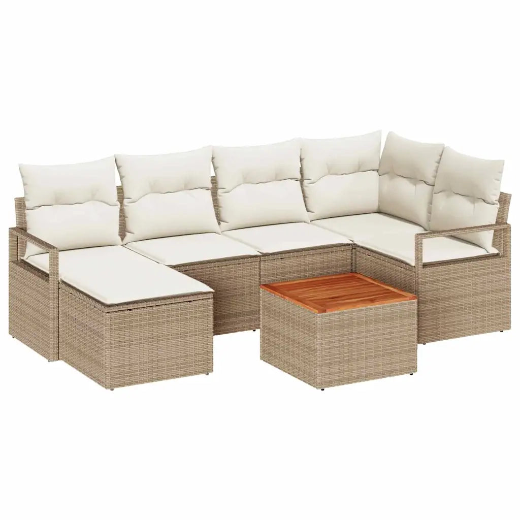 Set Divano da Giardino 7 pcs Beige e Crema polyrattan
