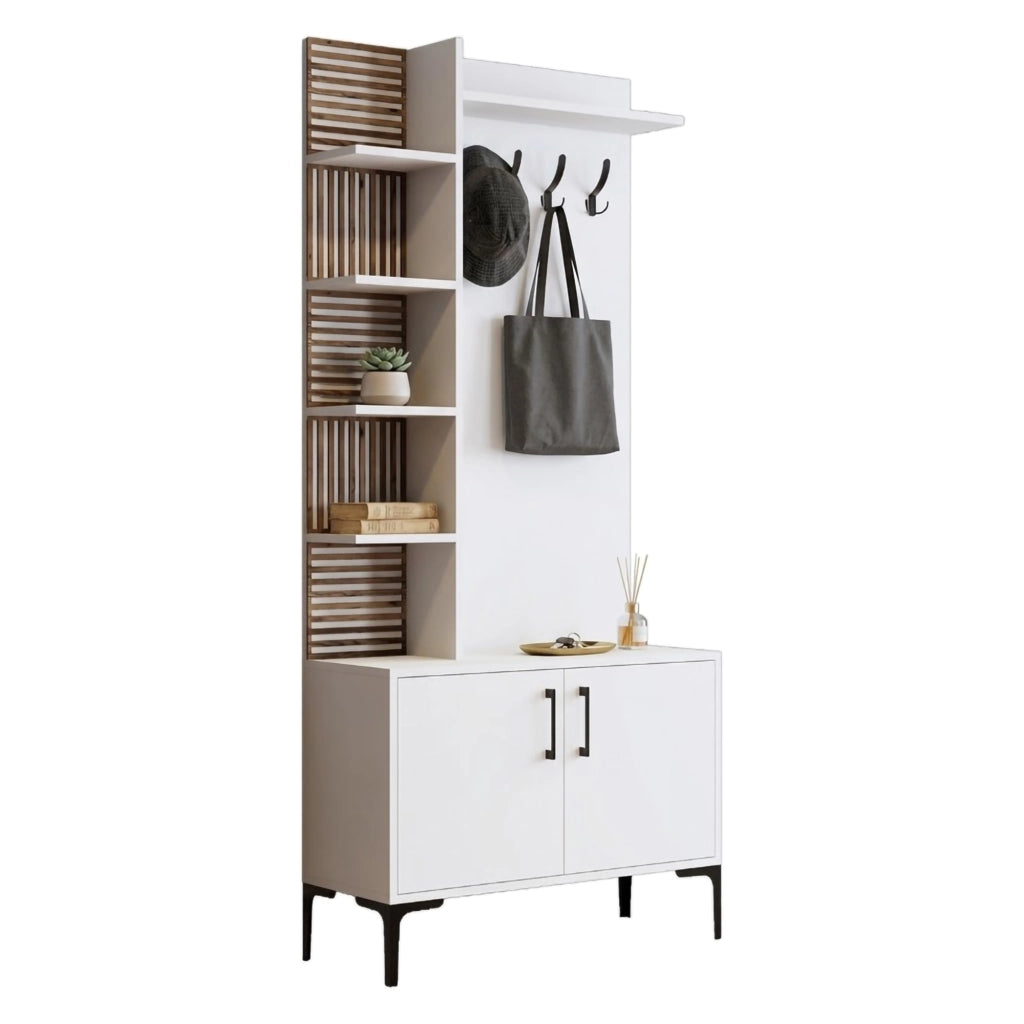Caccamo, Mobile da Ingresso Appendiabiti, 90x35x200h cm Bianco