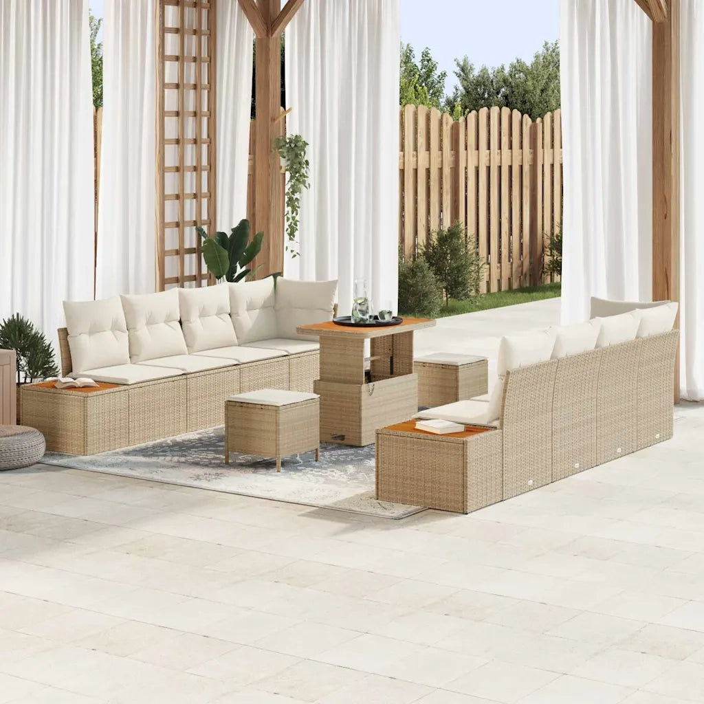 Set Divano da Giardino 11 pcs Beige polyrattan