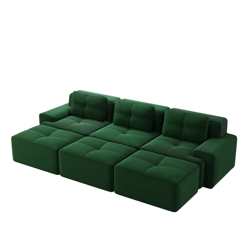 Divano Angolare Modulare 3 Posti con Pouf ¨C Xylo ¨C Verde, Tessuto a Coste, con Funzione Letto