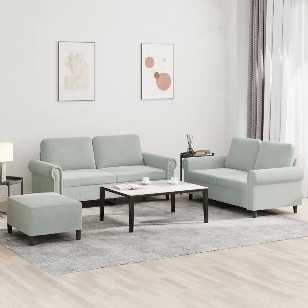 Set di Divani 3 pz con Cuscini Grigio Chiaro in Velluto 3202220