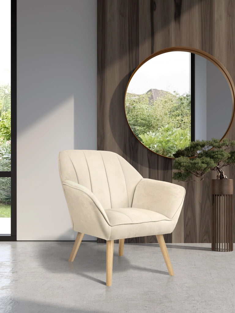 Poltrona Hispanohogar velluto beige con gambe Hispanohogar legno 75x78x77