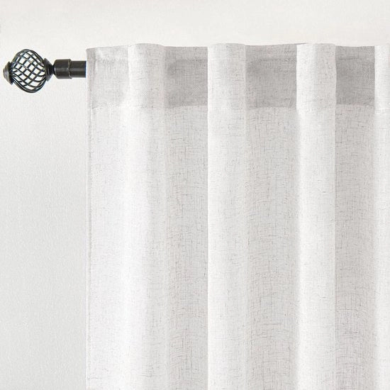 Set di tende a doppia ante in lino lucido per finestre di balcone - soggiorno camera da letto - 245 x 140 cm - bianco cristallo.