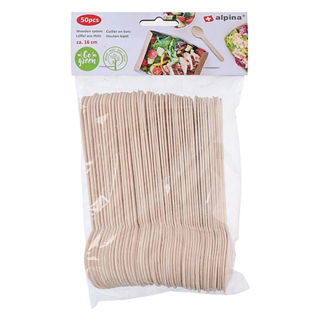 Set di 50 Cucchiai Naturali in Legno Monouso 16 cm Beige Alpina