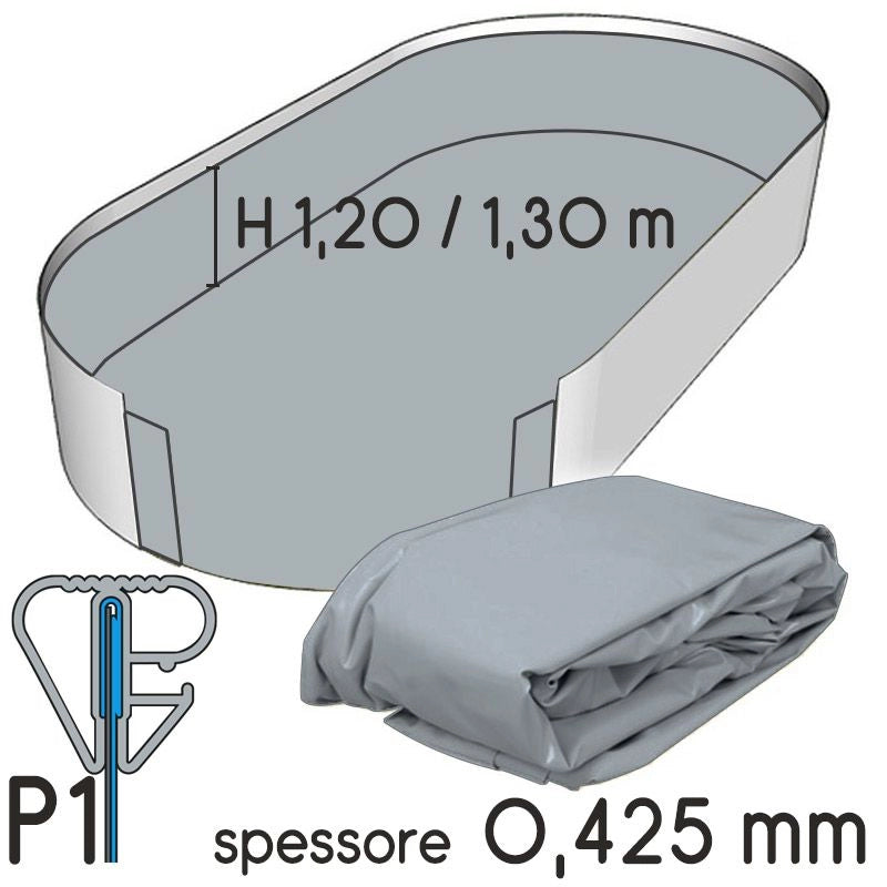 Liner Per Piscine Ovali In Lamiera Di Acciaio Con Lunghezza Da 6,05 A 6,15 E Larghezza Da 3,55 A 3,65 M E H. 1,20/1,32 - Colore Antracite- Spessore 0, Colore: Antracite