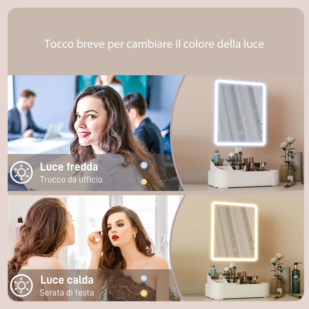 Specchio da Trucco con Luce LED ¨C Xylo ¨C Rotazione 180¡ã Bianco