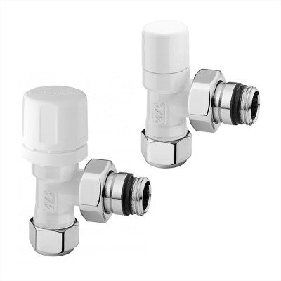 Kit valvola termostatica e detentore raccordi multistrato 16x2 in acciaio bianco