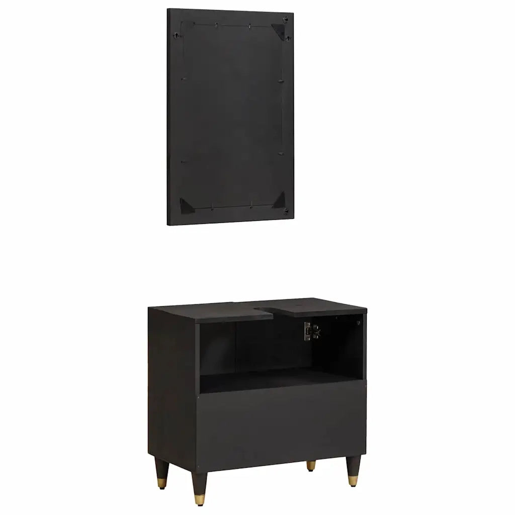 Set di Armadi da Bagno 2 pcs Nero Legno di mango massello
