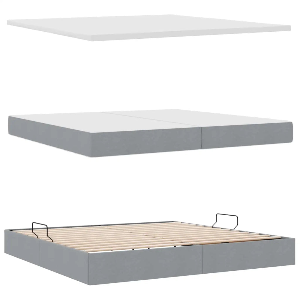 Letto con contenitore e LED Grigio chiaro 200 x 200 cm Tessuto 3371103