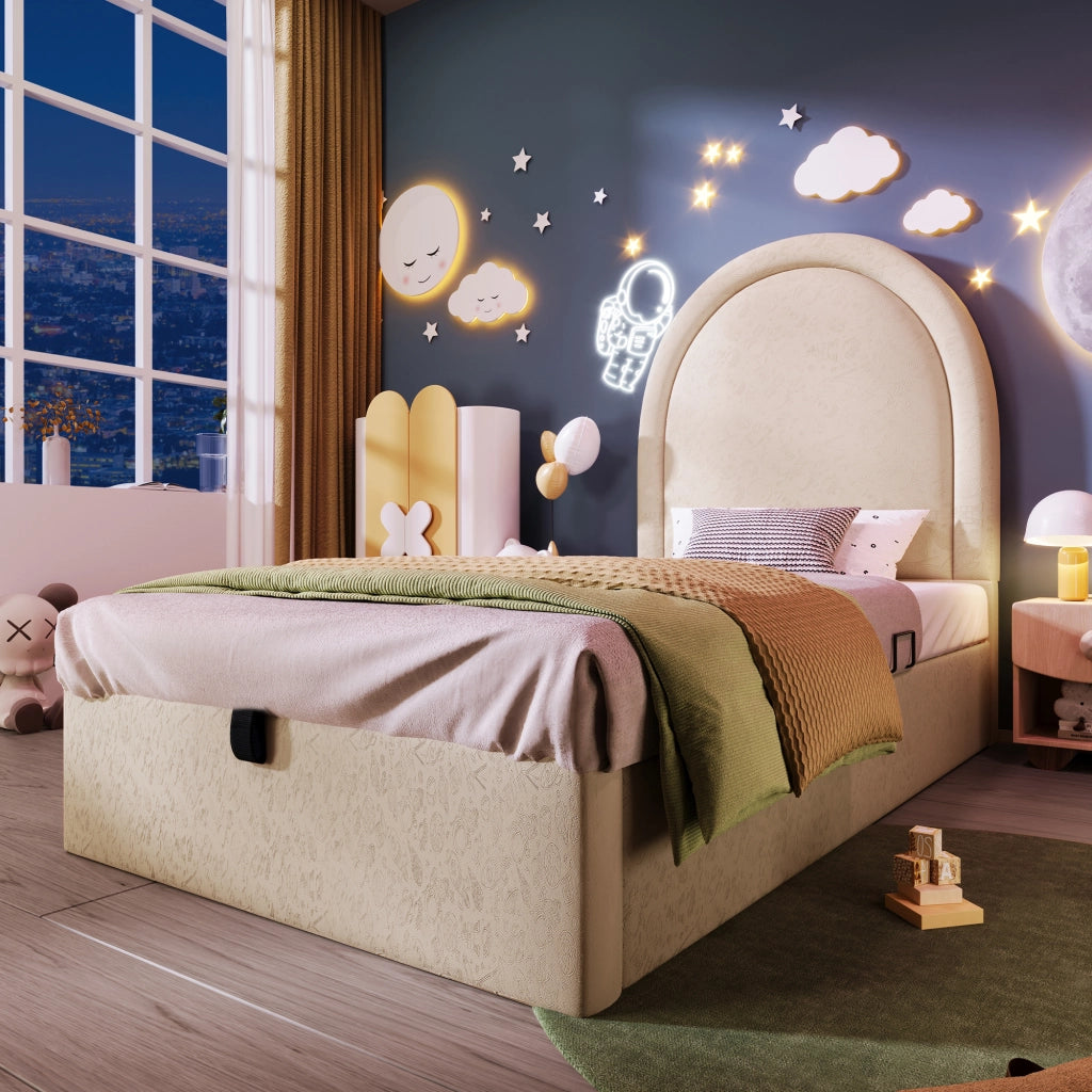 letto imbottito pu beige 90 x 200 cm