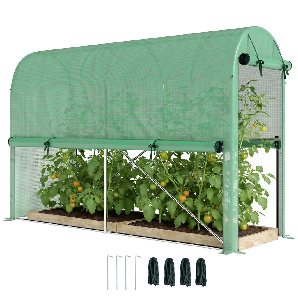 Serra da giardino PE ¨C Xylo ¨C telaio acciaio, porta zippata, per piante e fiori, 300x100x200 cm, verde