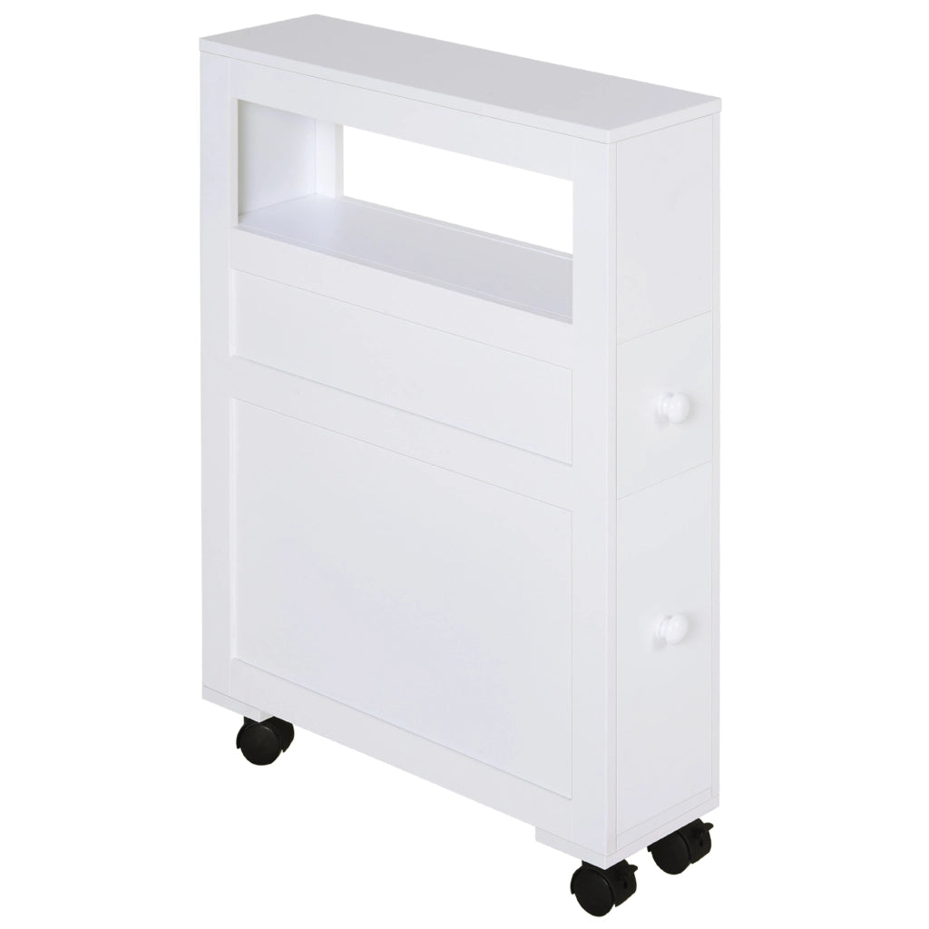 Mobiletto da Bagno con Cassetti Salvaspazio ¨C Minimal ¨C Legno Bianco 16x52x71.5cm