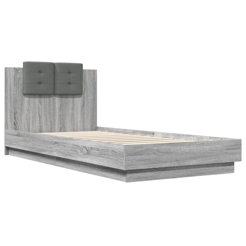 Letto singolo | Letto per adulti | Giroletto con Testiera e LED Grigio Sonoma 90x200 cm