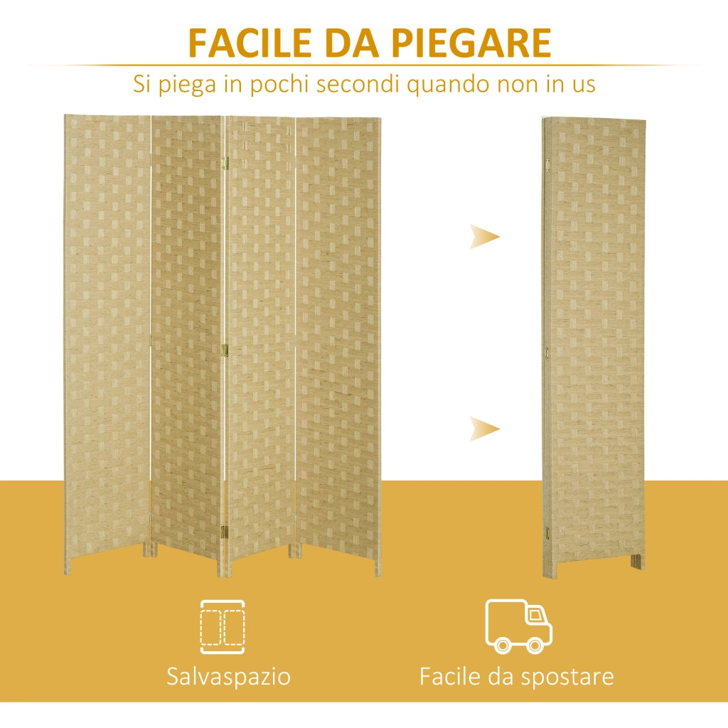 Paravento a 4 Ante Pieghevole ¨C Minimal ¨C Legno Marrone 170 cm