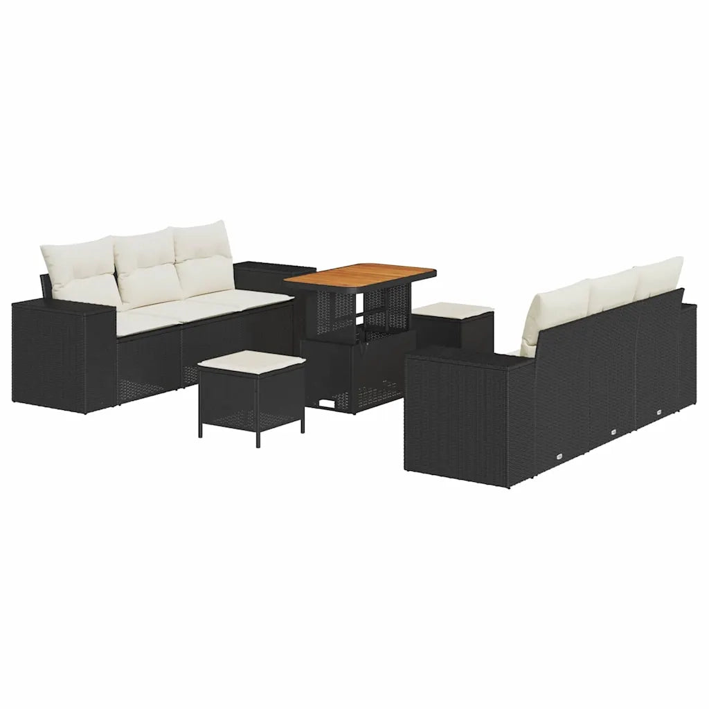 Set Divano da Giardino con archiviazione 9 pcs Nero Poly Rattan